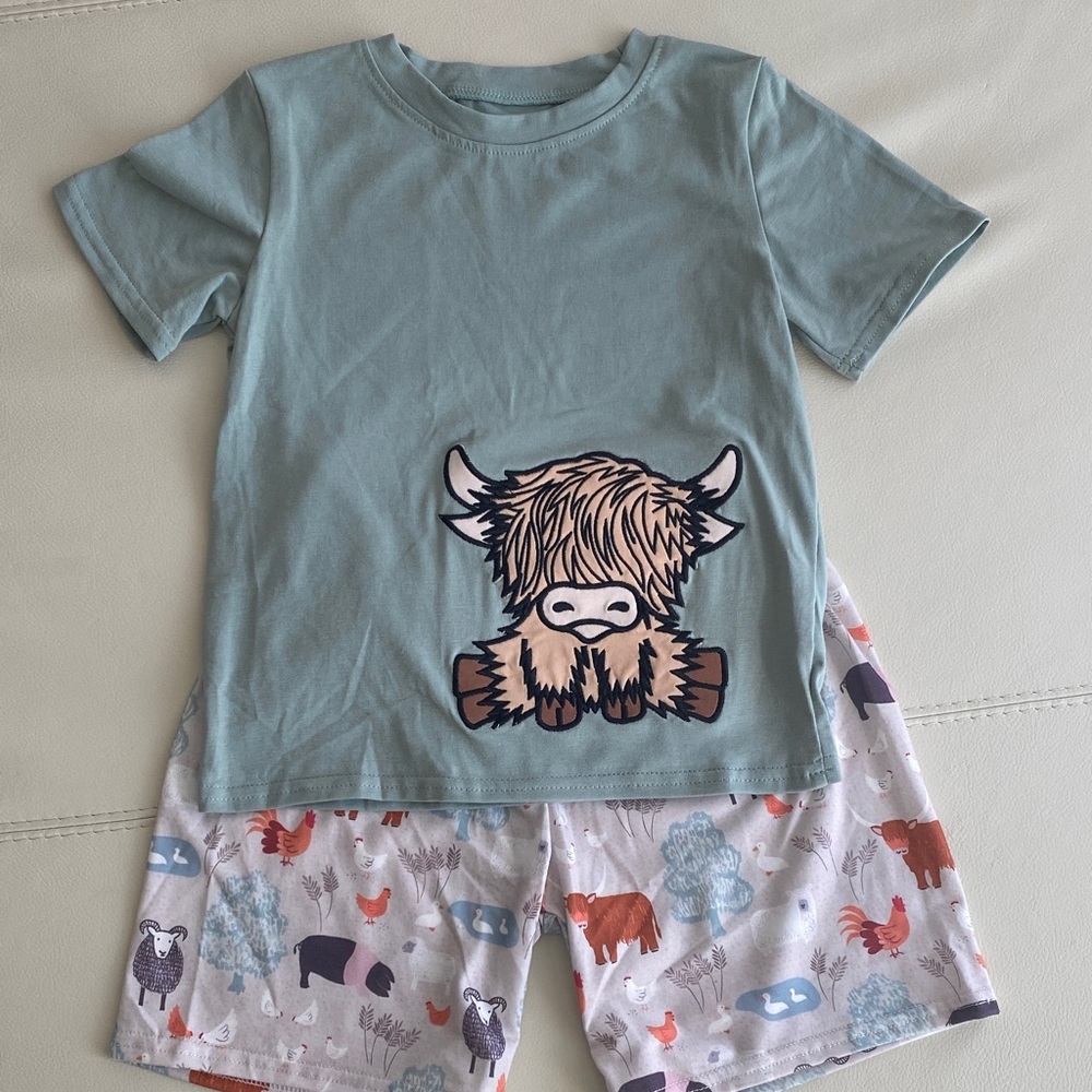 NEW! 5T-6T Kids Set with Animal Print - Green and Gray